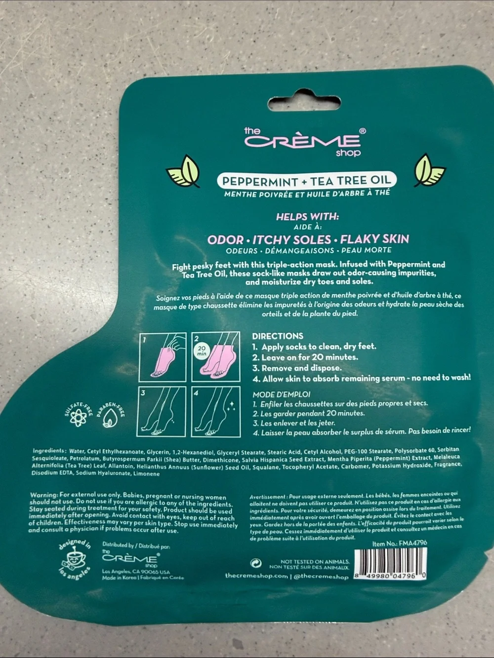 The Crème Shop Refresh & Replenish Peppermint + Tea Tree Foot Mask - Pink & Mint